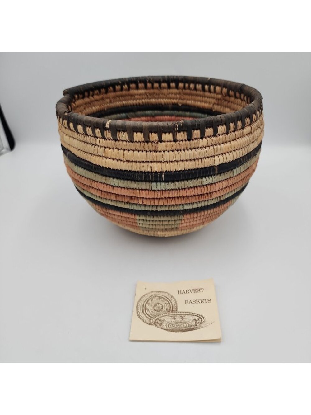 VINTAGE GRASS WOVEN COLORFUL Harvest BASKET Southwest 8.5x6"